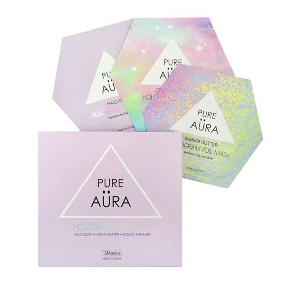 NIB Pure Aura Hologram Trio Foil Mask Set